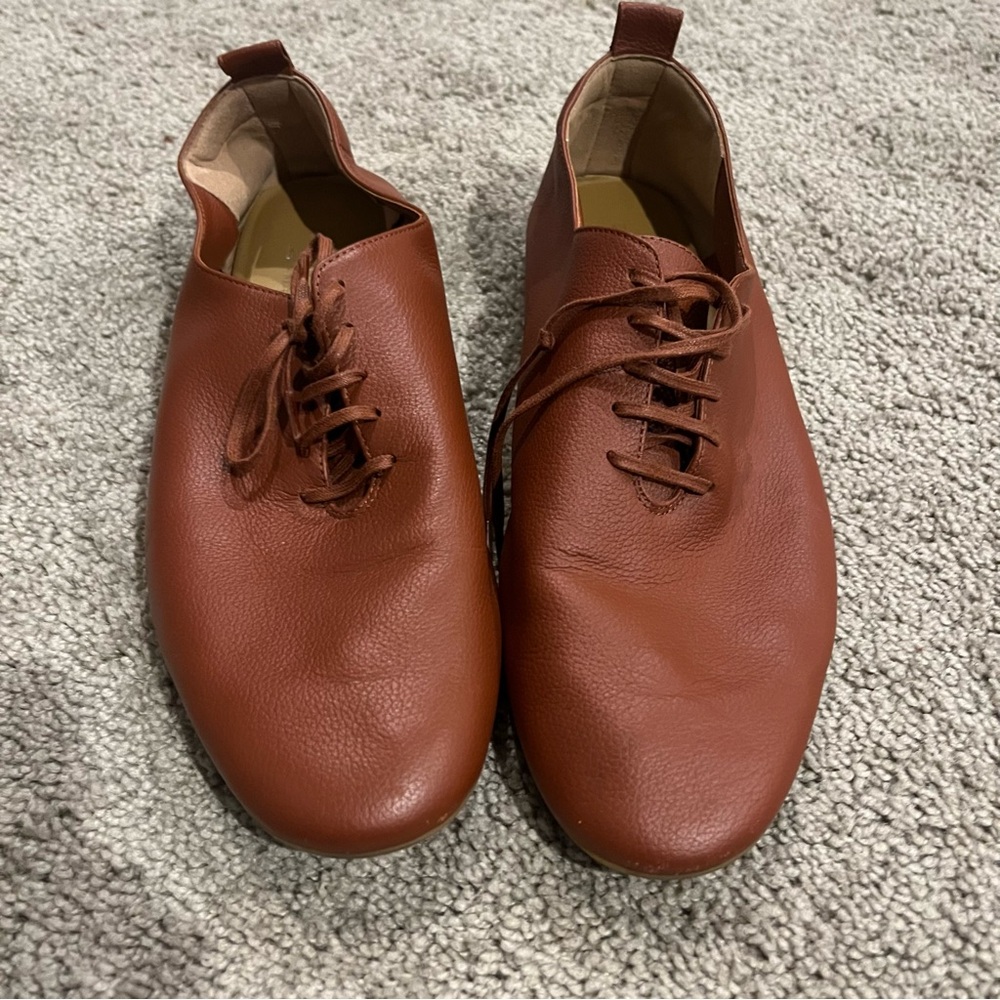 Everlane Women’s The Leather Lace Up Flat in Brick - Size 8.5 - Made in Italy